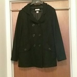 Hooded Black Wool Peacoat